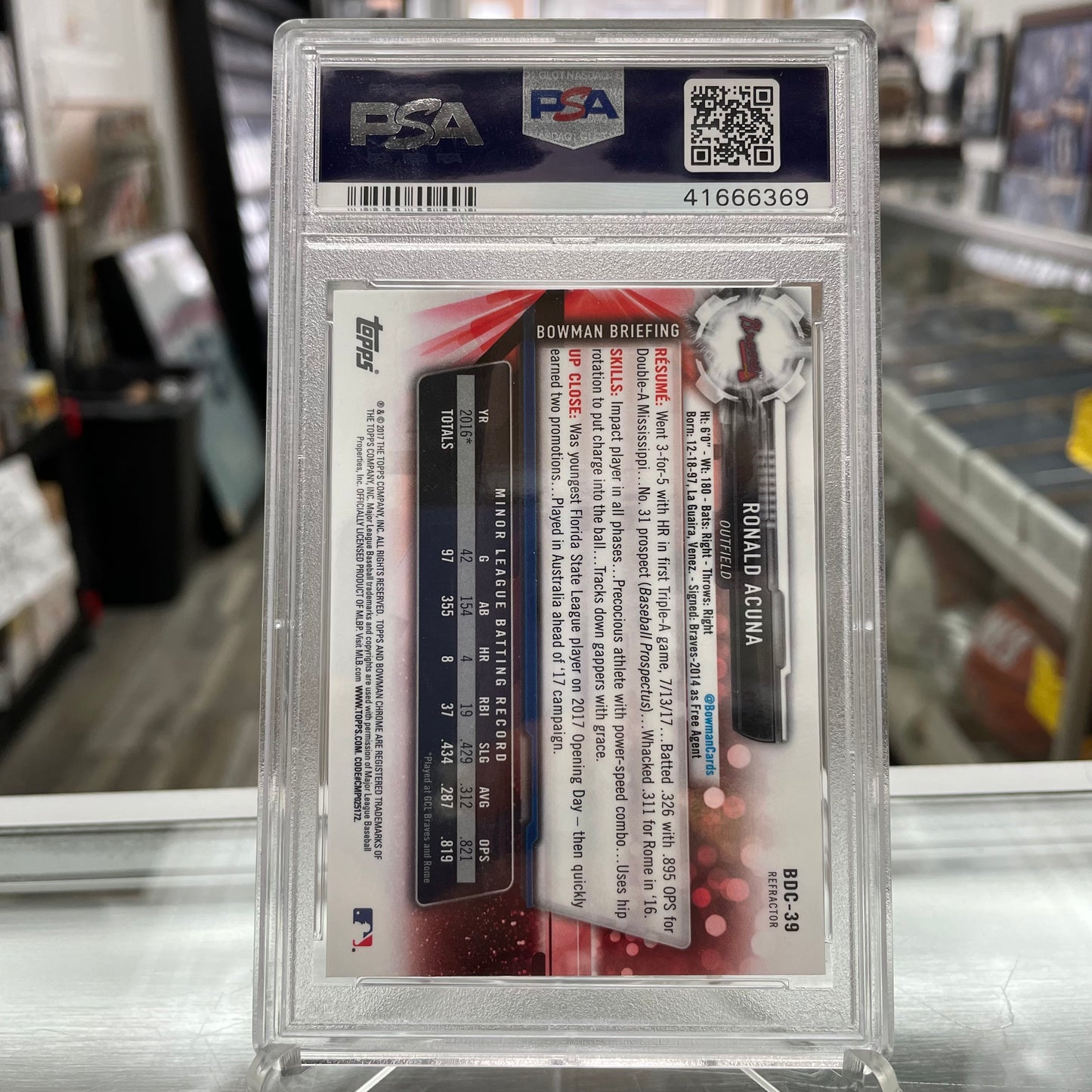 2017 Bowman Draft Ronald Acuna Chrome Refractor PSA 10 Baseball Card RC