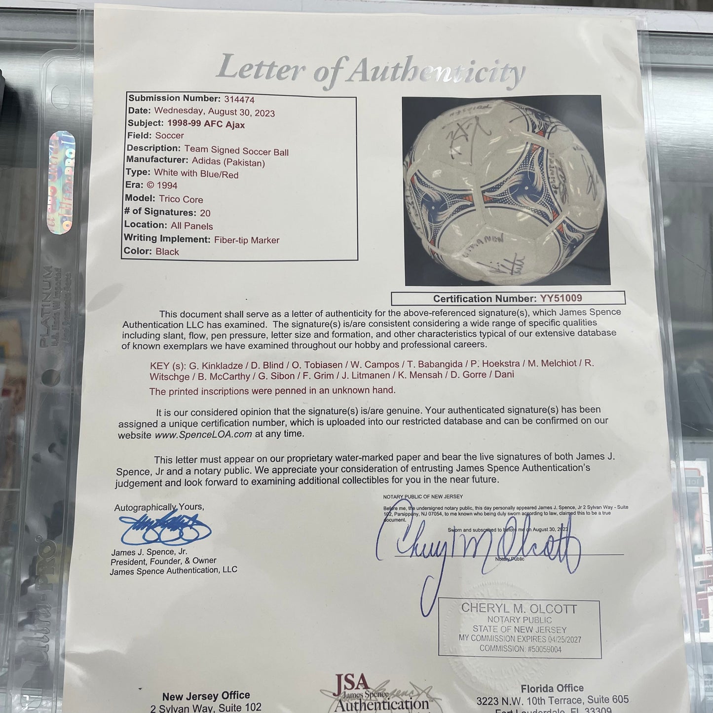 1998-99 AFC Ajax Team Signed Soccer Ball JSA Full LOA