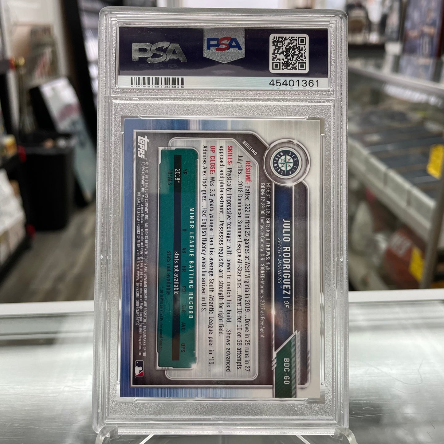 2019 Bowman Draft Julio Rodriguez Chrome PSA 10 RC Baseball Card