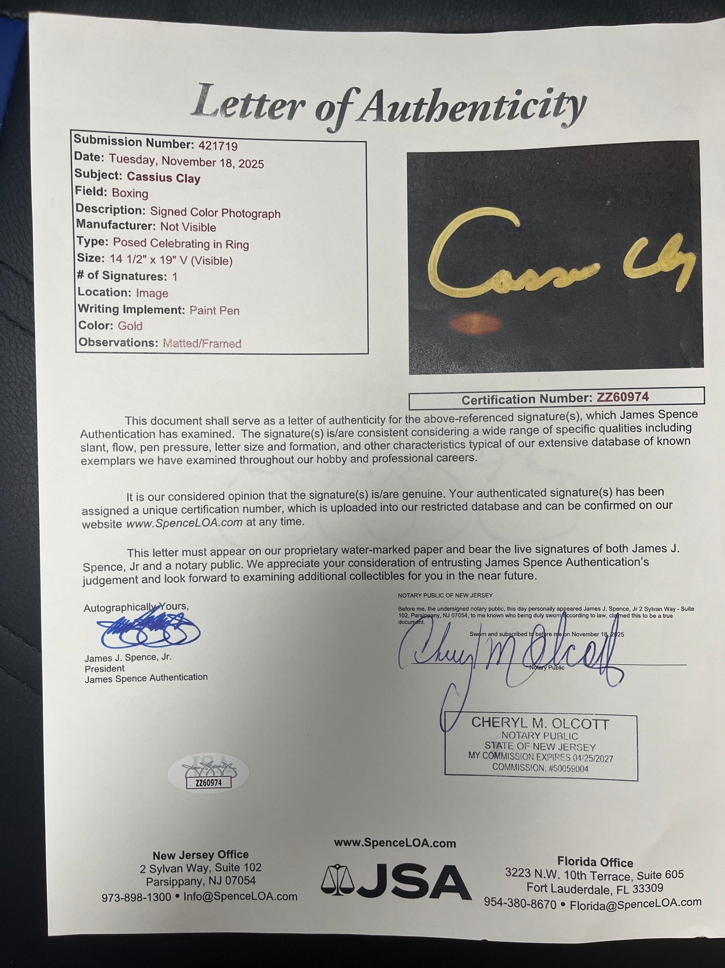 MUHAMMAD ALI SIGNED RARE "CASSIUS CLAY" ICONIC BOXING PHOTO W/ JSA LOA- $1250 DELIVERED