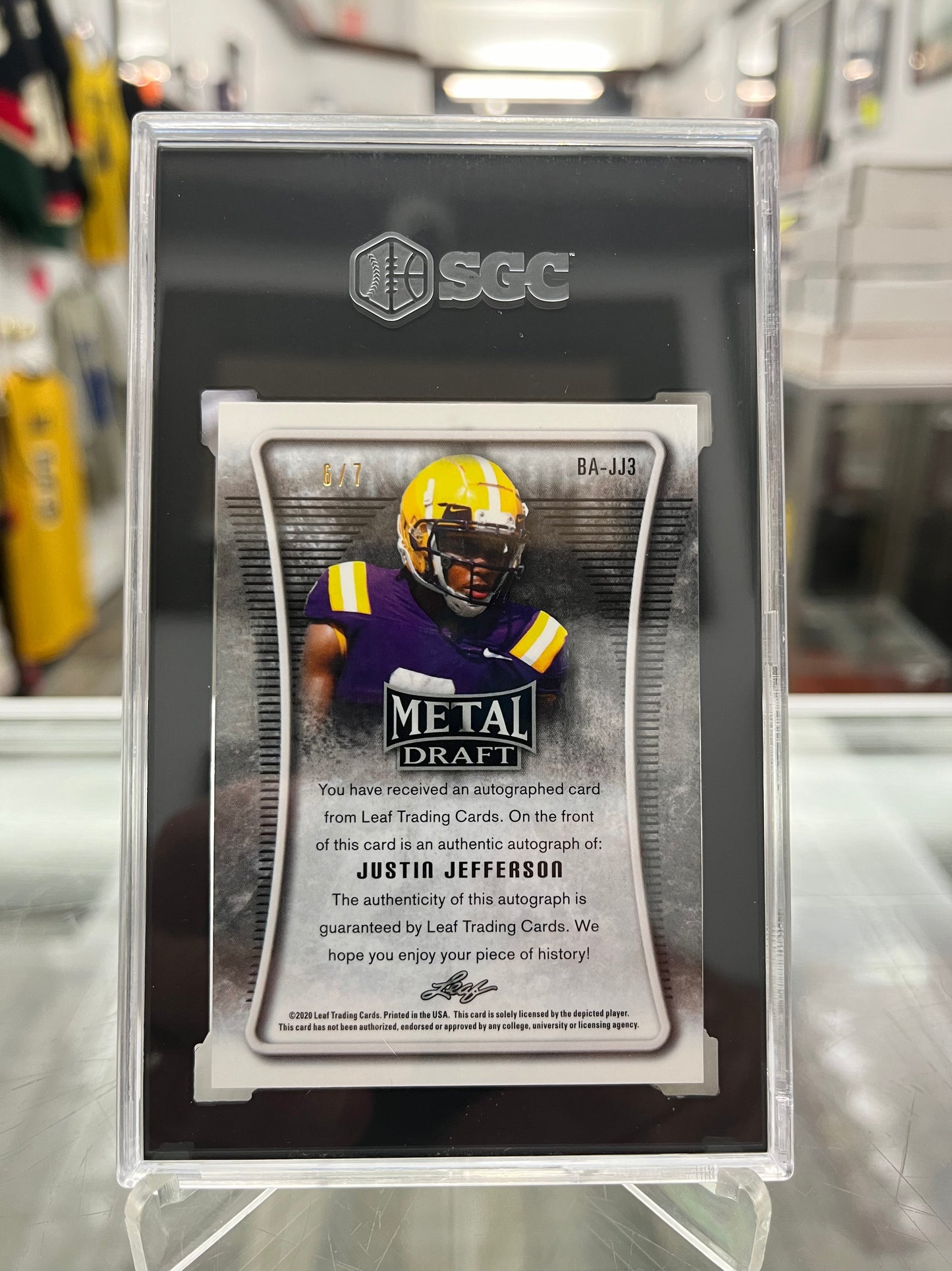 DO THE GRIDDY! JUSTIN JEFFERSON LEAF METAL DRAFT PURPLE CRYSTAL AUTO #6/7 SGC 10/10 INSANE @ $395