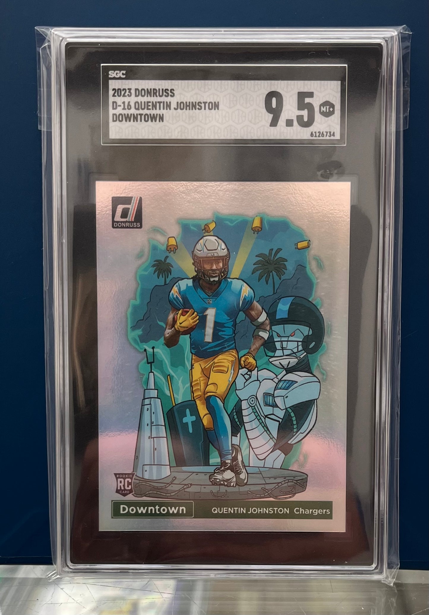 QUENTIN JOHNSTON CHARGERS 2023 DONRUSS DOWNTOWN ROOKIE CARD SGC 9.5 WOW!