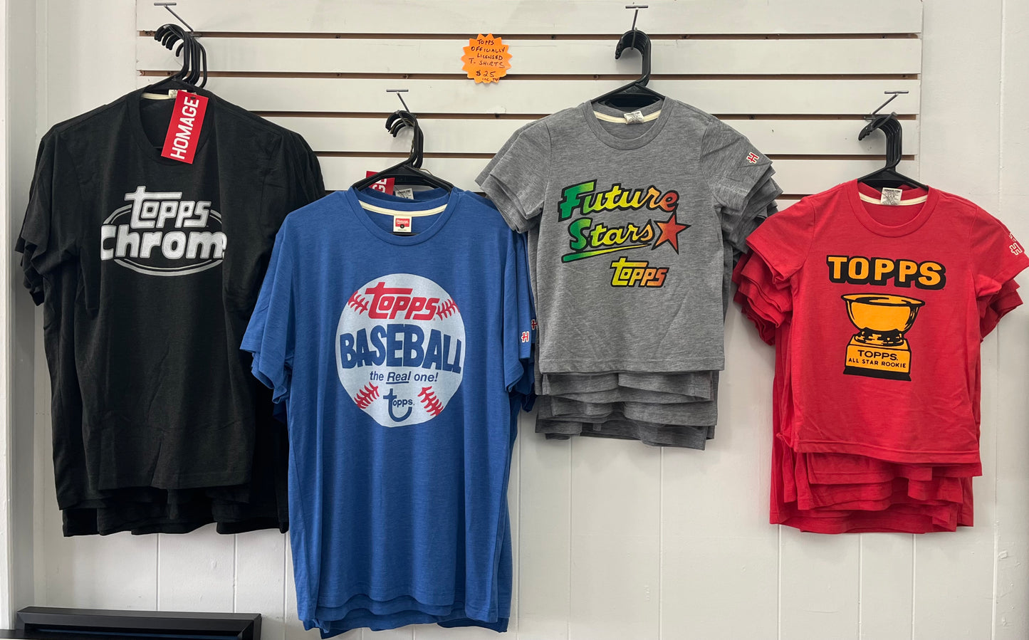 ALL NEW TOPPS T-SHIRTS MADE BY HOMAGE- CHOOSE & CALL US FOR SIZE AND AVAILABILITY- $27 EACH