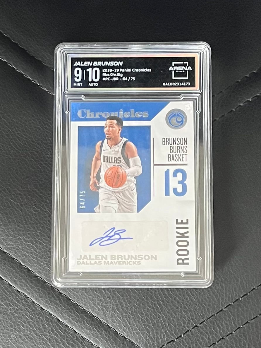2018-19 KNICKS JALEN BRUNSON CHRONICLES ROOKIE CARD SIGNED AUTO /75 ARENA CLUB 9/10- $599