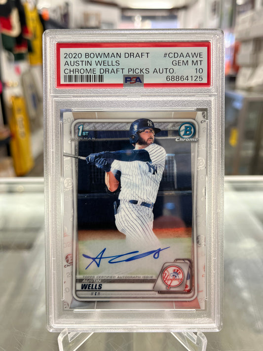 YANKEES HISTORY- AUSTIN WELLS 2020 BOWMAN CHROME DRAFT SIGNED AUTO RC PSA 10 !! $235