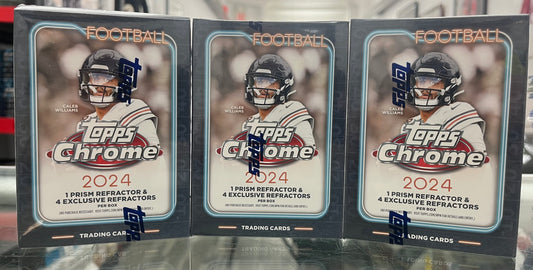 2024 TOPPS CHROME NFL FOOTBALL BLASTER BOX LOT OF 3- JAYDEN DANIELS & BO NIX RCs - only $85!!