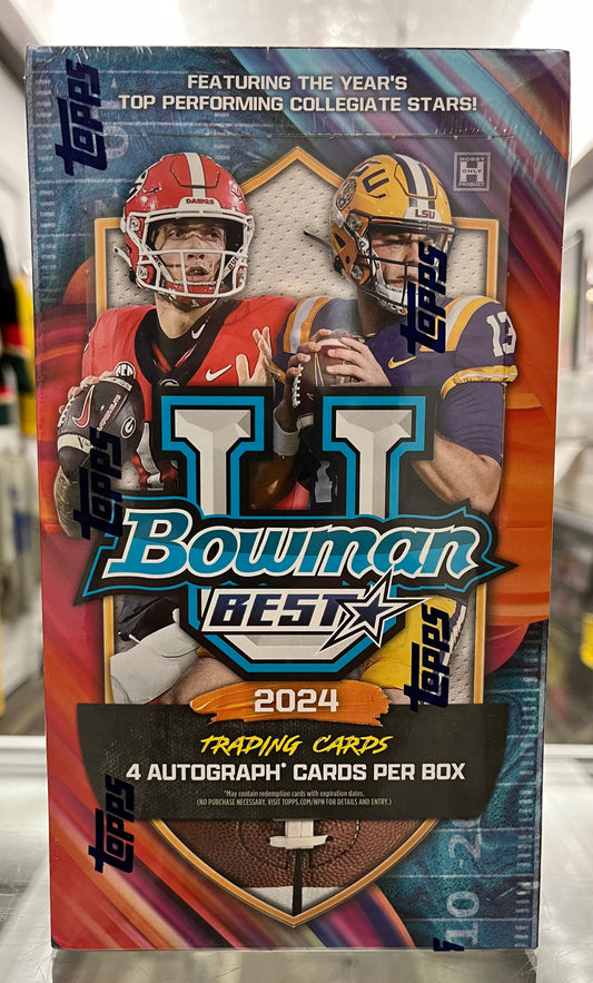 2024 BOWMAN BEST UNIVERSITY FOOTBALL SEALED HOBBY BOX W/ 4 AUTOS! CRAZY LOW PRICE OF $235!