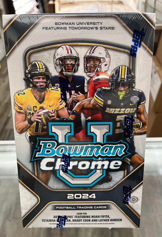 2024 TOPPS BOWMAN CHROME U UNIVERSITY FOOTBALL SEALED HOBBY BOX- 2 AUTOS- only $145