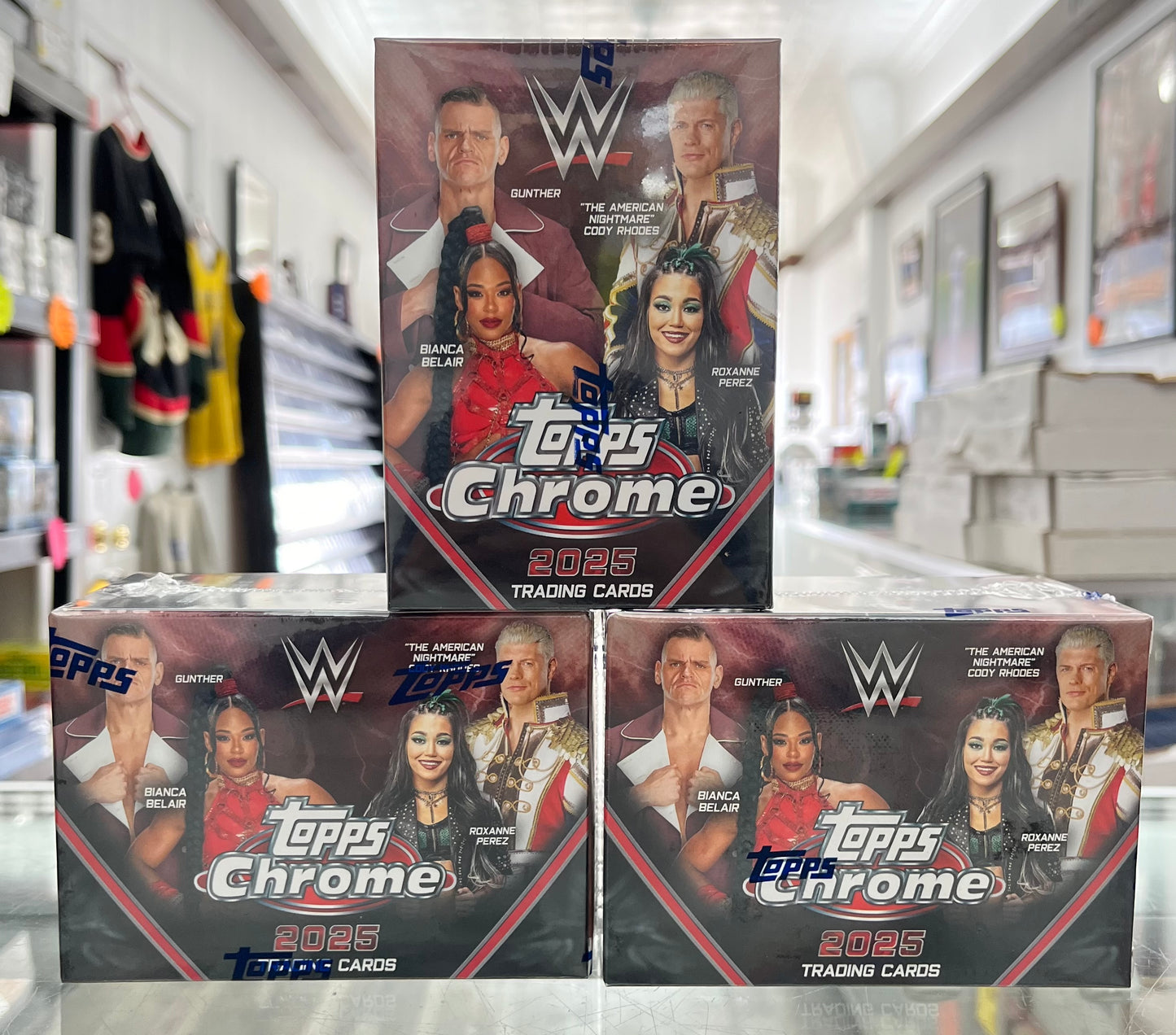 2025 WWE CHROME LOT OF 3 BLASTER BOXES- THESE ARE HOT!! FIND "THE ROCK' AUTO- ONLY $99