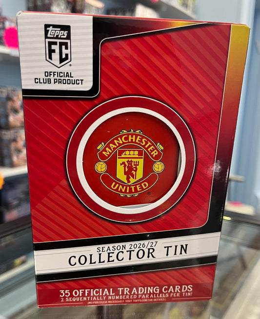 2026-27 MANCHESTER UNITED FOOTBALL CLUB TOPPS SEALED SOCCER TIN- 35 CARDS AND ? 1 AUTO- $42