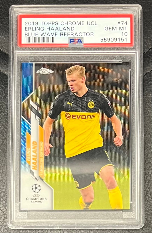 2019 TOPPS CHROME UCL ERLING HAALAND BLUE WAVE REFRACTOR PSA 10 OUTSTANDING! $4200