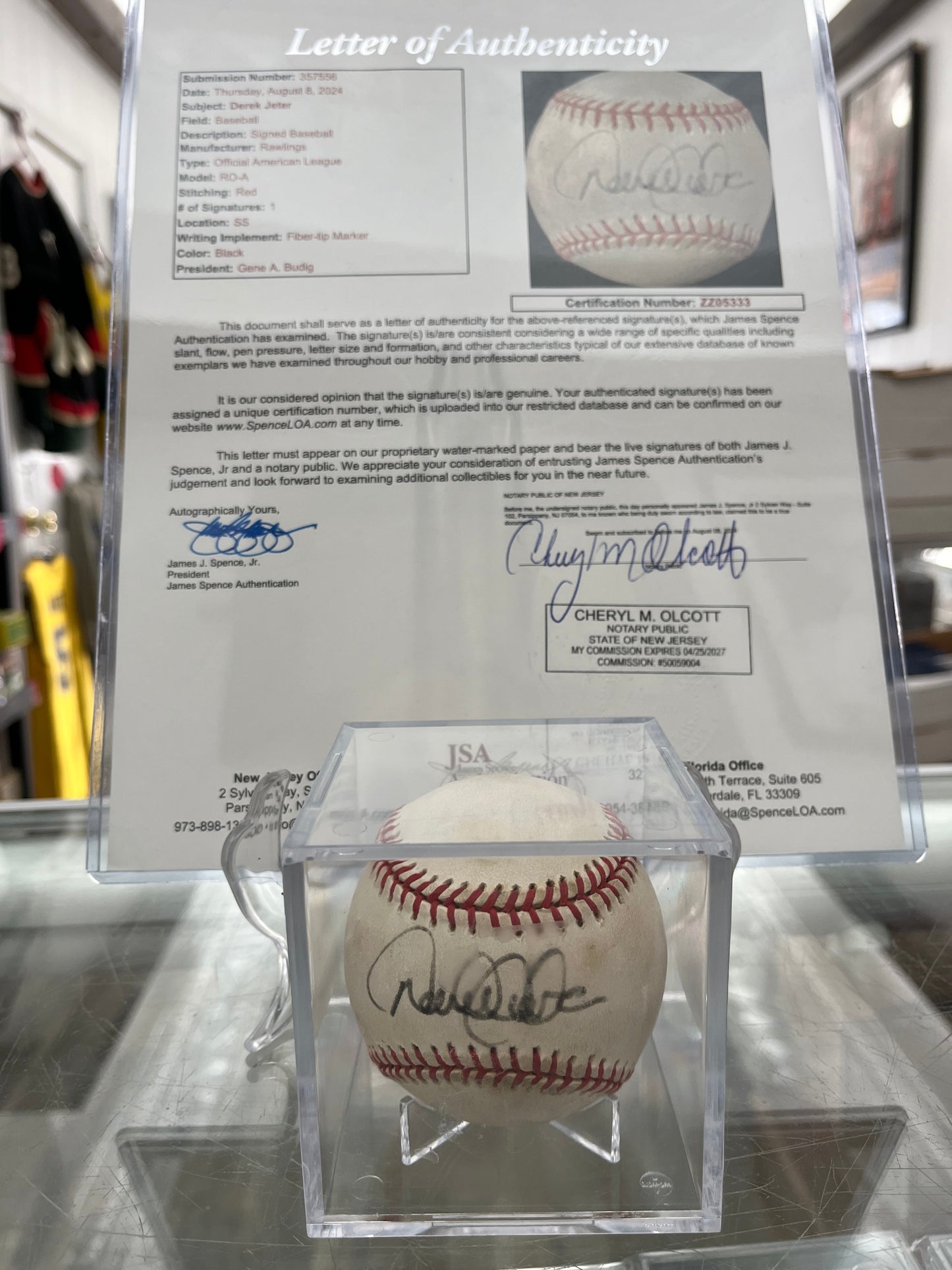 DEREK JETER YANKEES AUTO SIGNED OAL BASEBALL EARLY, BOLD & BIG! JSA LOA- $379