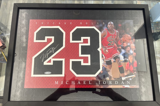 MICHAEL JORDAN GORGEOUS SIGNED AUTO JERSEY NUMBER PHOTO FRAMED W/ UPPER DECK LOA- $4950 delivered