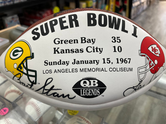 SUPER BOWL I SIGNED FOOTBALL w/ BART STARR  & LEN DAWSON AUTOS- PACKERS CHIEFS GORGEOUS!- JSA LOA- $625