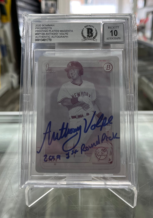 ANTHONY VOLPE YANKEES 2020 Bowman Prospects 1/1 RC Magenta Printing Plate SIGNED AUTO Beckett 10 WOWOW!!