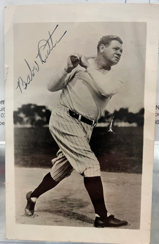 Babe Ruth autographed photo postcard