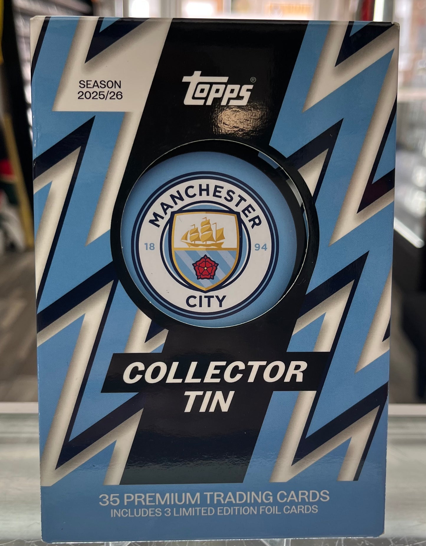 2025-2026 TOPPS SOCCER MANCHESTER CITY FOOTBALL CLUB COLLECTOR'S TIN- 35 CARDS W/ HIDDEN AUTOS- 2 FOR ONLY $65