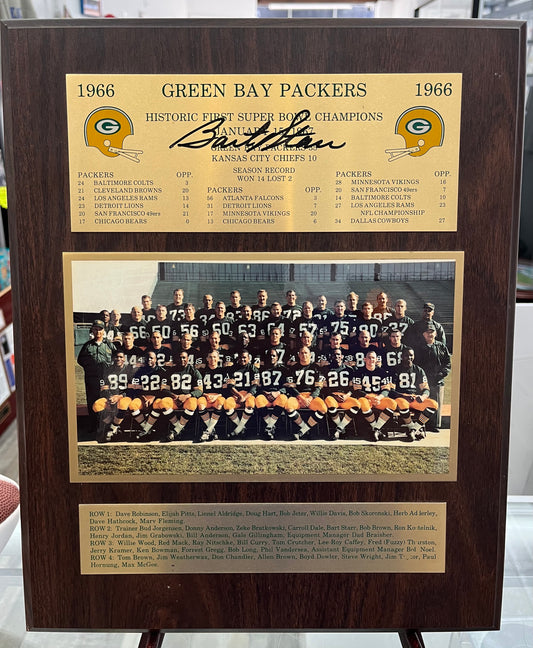 SUPER BOWL I PACKERS NFL CHAMPIONS PLAQUE SIGNED BY BART STARR AUTO w/ JSA LOA $295