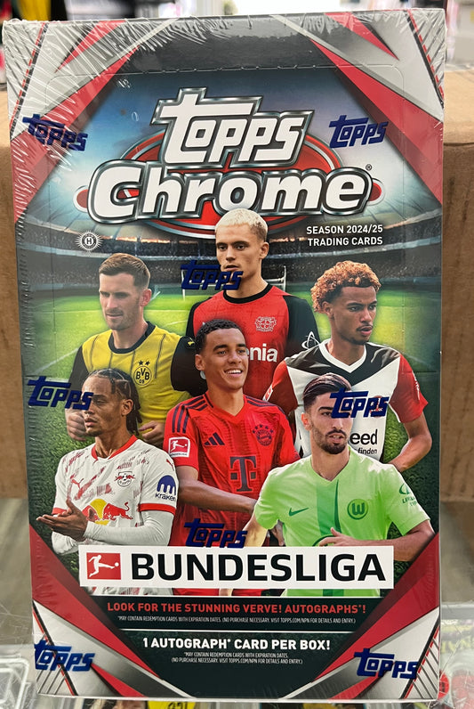 2024-25 TOPPS CHROME BUNDESLIGA SOCCER HOBBY BOX SEALED- 1 AUTO- W/ WIRTZ MUSIALA KANE & HAALAND! ONLY $63!